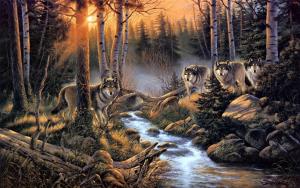 Wolves At Creek wallpaper thumb