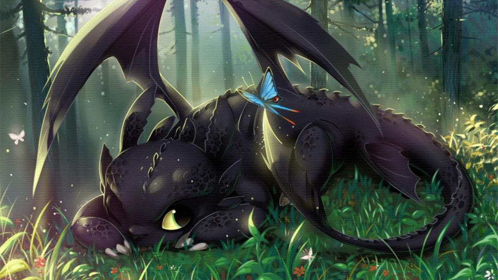 Toothless, Animals, Butterfly, Forest, Fantasy wallpaper,toothless HD wallpaper,animals HD wallpaper,butterfly HD wallpaper,forest HD wallpaper,1920x1080 wallpaper