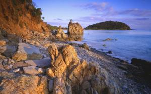 Caribbean side stones, sunset, sun, sea wallpaper thumb