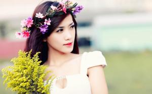 Fashion Model Asian Flowers wallpaper thumb