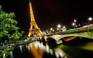 Night view Eiffel Tower, Paris, France, Seine river, lights, bridge wallpaper thumb