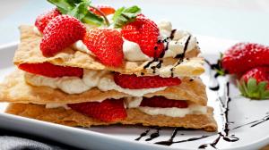 Food, dessert, snack, strawberry, pancake, cream wallpaper thumb