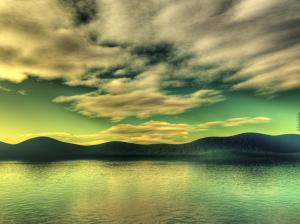 HDR Clouds Lake Ocean Hills HD wallpaper thumb
