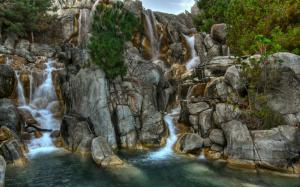 HDR Waterfall Rocks Stones HD wallpaper thumb