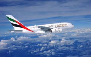 A380 aircraft flying in the sky, clouds, blue wallpaper thumb