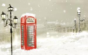 Telephone Winter Snowflakes Snow Lights City Paint Art wallpaper thumb