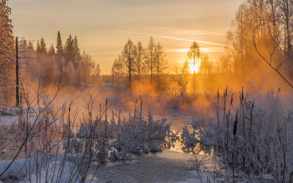 Winter, sunset, evening, river, frost, snow wallpaper,Winter HD wallpaper,Sunset HD wallpaper,Evening HD wallpaper,River HD wallpaper,Frost HD wallpaper,Snow HD wallpaper,2560x1600 wallpaper