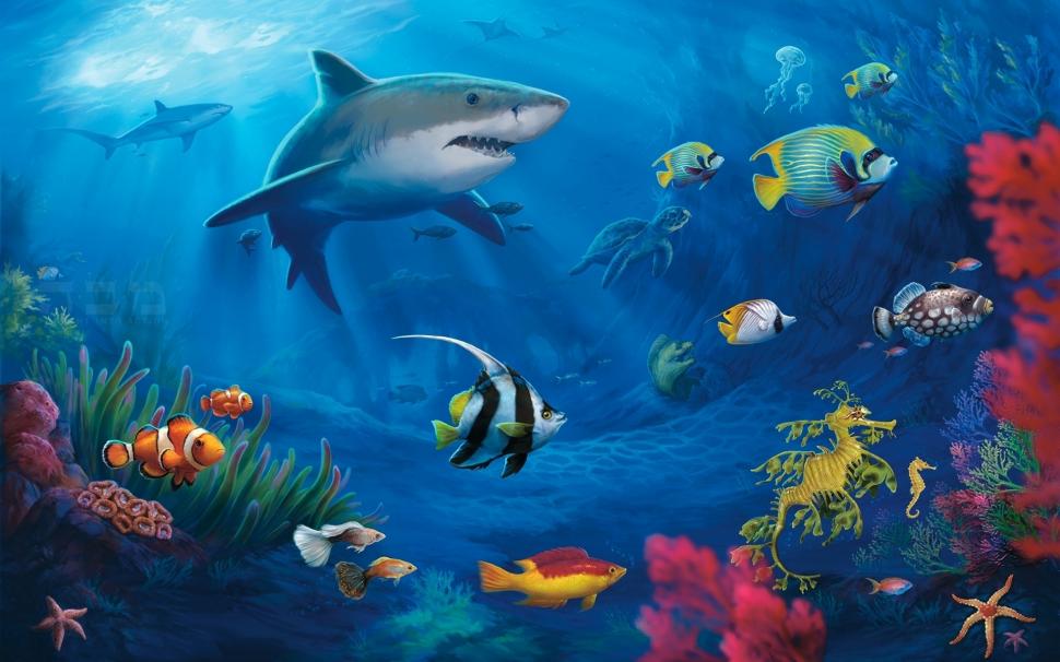 Underwater World Live wallpaper,coral HD wallpaper,sharks HD wallpaper,turtles HD wallpaper,moray eel HD wallpaper,1920x1200 wallpaper