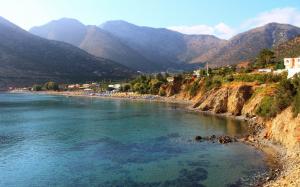 Greece sea beach, houses, mountains wallpaper thumb