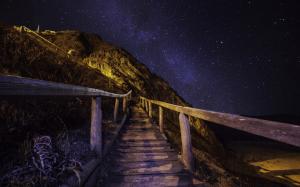 Night mountain, stairs, railings, stars wallpaper thumb