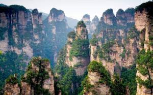 Chinese mountain cliff top forest trees wallpaper thumb