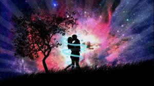 Couple, kissing, night, grass, wallpaper thumb