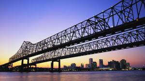Twilight On Dual Bridges In New Orleans wallpaper thumb