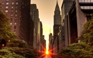 New York Sunset Buildings Skyscrapers Sun Sunlight HD wallpaper thumb