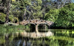 bridge, river, reflection, trees wallpaper thumb