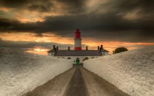 Nature, Landscape, Trees, Clouds, Lighthouse, HDR, Road, House, Walls, Symmetry wallpaper thumb