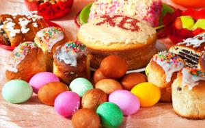 Easter holidays, eggs, cakes wallpaper thumb