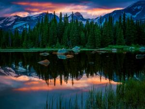USA, Colorado, Red Rock Lakes, lake, mountain, forest, sunset wallpaper thumb