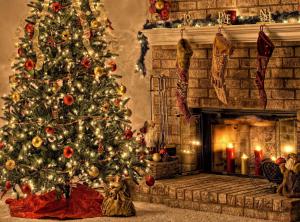 tree, fire, christmas, holiday, candles, toys, stockings wallpaper thumb