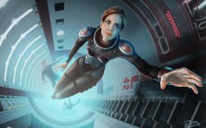 Art Space Ship Girl Boy Astronaut wallpaper thumb