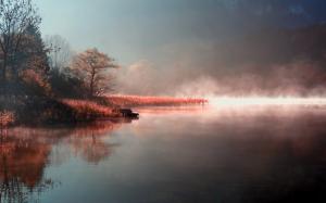 Autumn morning mist of the natural river wallpaper thumb