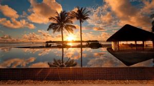 Dusk, Water, Huts, Palm Trees, Sunset, Photography, River, Reflection, Nature wallpaper thumb