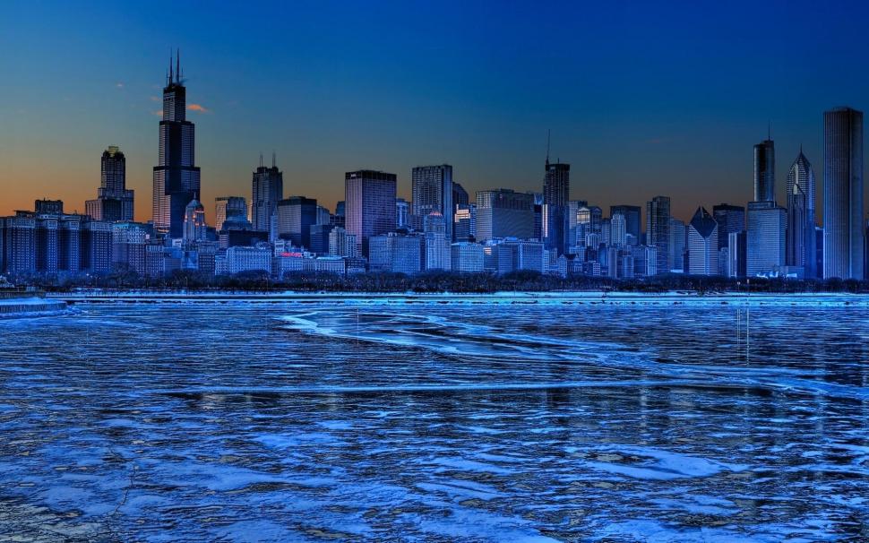 Ice Blue Cityscape Of Lakefront Chicago Hdr wallpaper,lake HD wallpaper,blue HD wallpaper,city HD wallpaper,nature & landscapes HD wallpaper,1920x1200 wallpaper