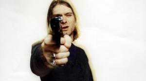 Kurt Cobain, Celebrities, Singer, Star, Gun, Man, Long Hair, Photography, Simple Background wallpaper thumb