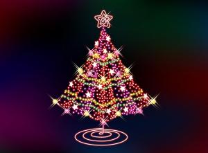 christmas tree, garlands, stars, balls, flashing wallpaper thumb