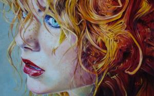 Face Redhead Freckles Drawing HD wallpaper thumb