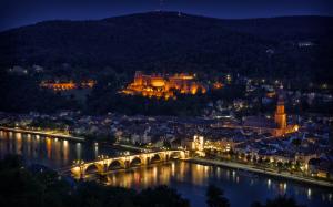City night, river, bridge, houses, illumination, Heidelberg, Germany wallpaper thumb