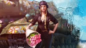 Aviator woman with flowers wallpaper thumb