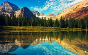 Rocky Mountains, Glacier National Park, lake, forest, water reflection wallpaper thumb