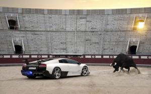 Lamborghini Murcielago SV Bull Arena Sunlight Flame Backfire HD wallpaper thumb