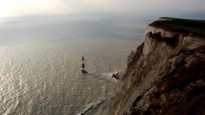 Coast Lighthouse Ocean Cliff Aerial HD wallpaper thumb