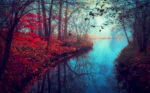 Beautiful landscape, river, autumn, nature, red leaves, trees wallpaper thumb