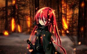 In the forest of red hair anime girl wallpaper thumb