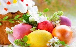 Spring, Easter, eggs, colorful, flowers, cake wallpaper thumb