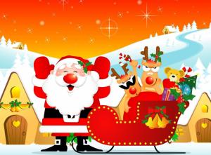 santa claus, reindeer, sleigh, gifts, home, holiday, christmas wallpaper thumb