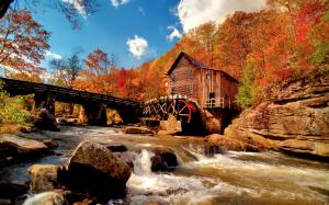 Autumn of nature, water tankers, Mill, creek, river, rocks wallpaper thumb