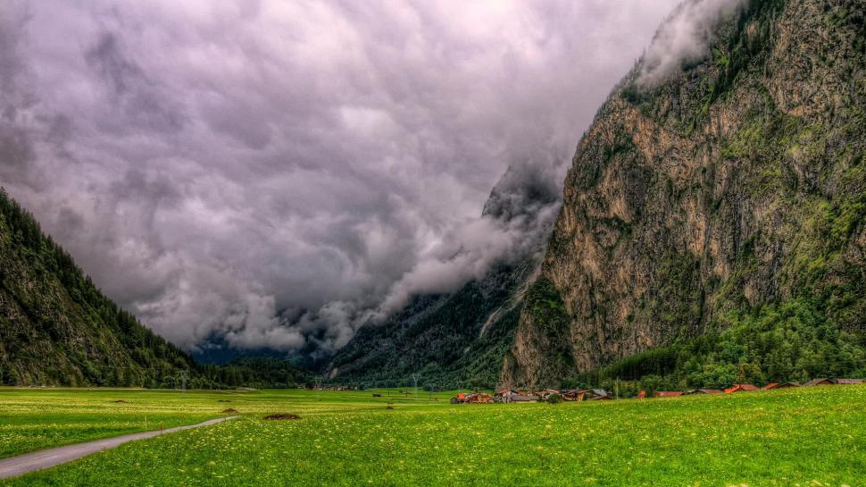 Gorgeous Clouds In The Valley Hdr wallpaper,village HD wallpaper,valley HD wallpaper,mountains HD wallpaper,clouds HD wallpaper,nature & landscapes HD wallpaper,1920x1080 wallpaper