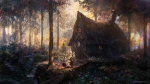 House, Forest, River, Trees, Artwork, Fantasy Art, Cabin wallpaper thumb