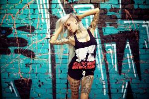 Woman, Sidecut, Tattoo, Blonde, Graffiti, Armpits, Sara Fabel wallpaper thumb
