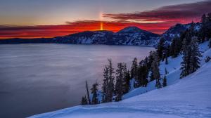 Mountains, Crater Lake, dawn, snow, winter, sunrise wallpaper thumb