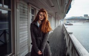 Sadness girl, redhead, coats, river wallpaper thumb