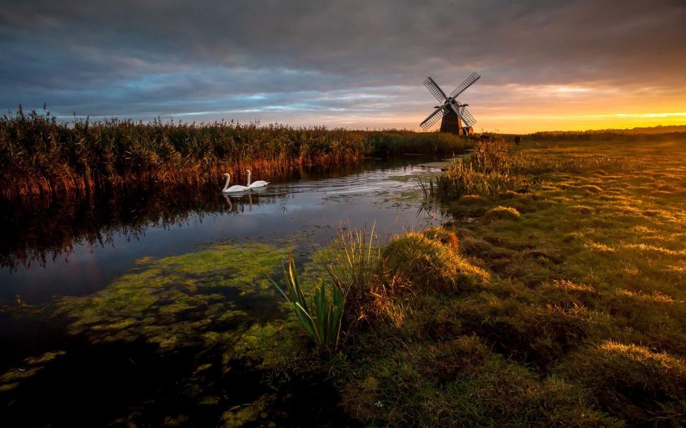 Windmill and Water Canals wallpaper,Scenery HD wallpaper,1920x1200 wallpaper