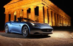Ferrari California blue car, night, ruins wallpaper thumb