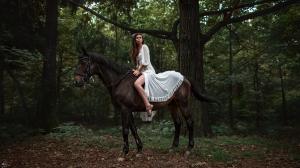 Women, Horse, Horse Riding, Forest, White Dress wallpaper thumb
