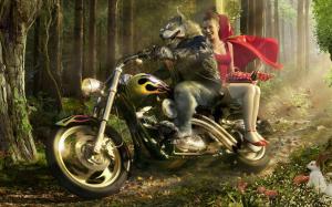 Wolf Biker and Little Red Riding Hood wallpaper thumb