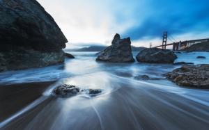 Golden Gate Bridge Bridge San Francisco Beach Ocean Rocks Stones Timelapse HD wallpaper thumb